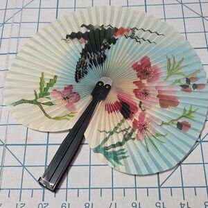 Chinese Paper Folding Hand Fan W/Metal Handle, VTG Mid-Century, 21 of 25